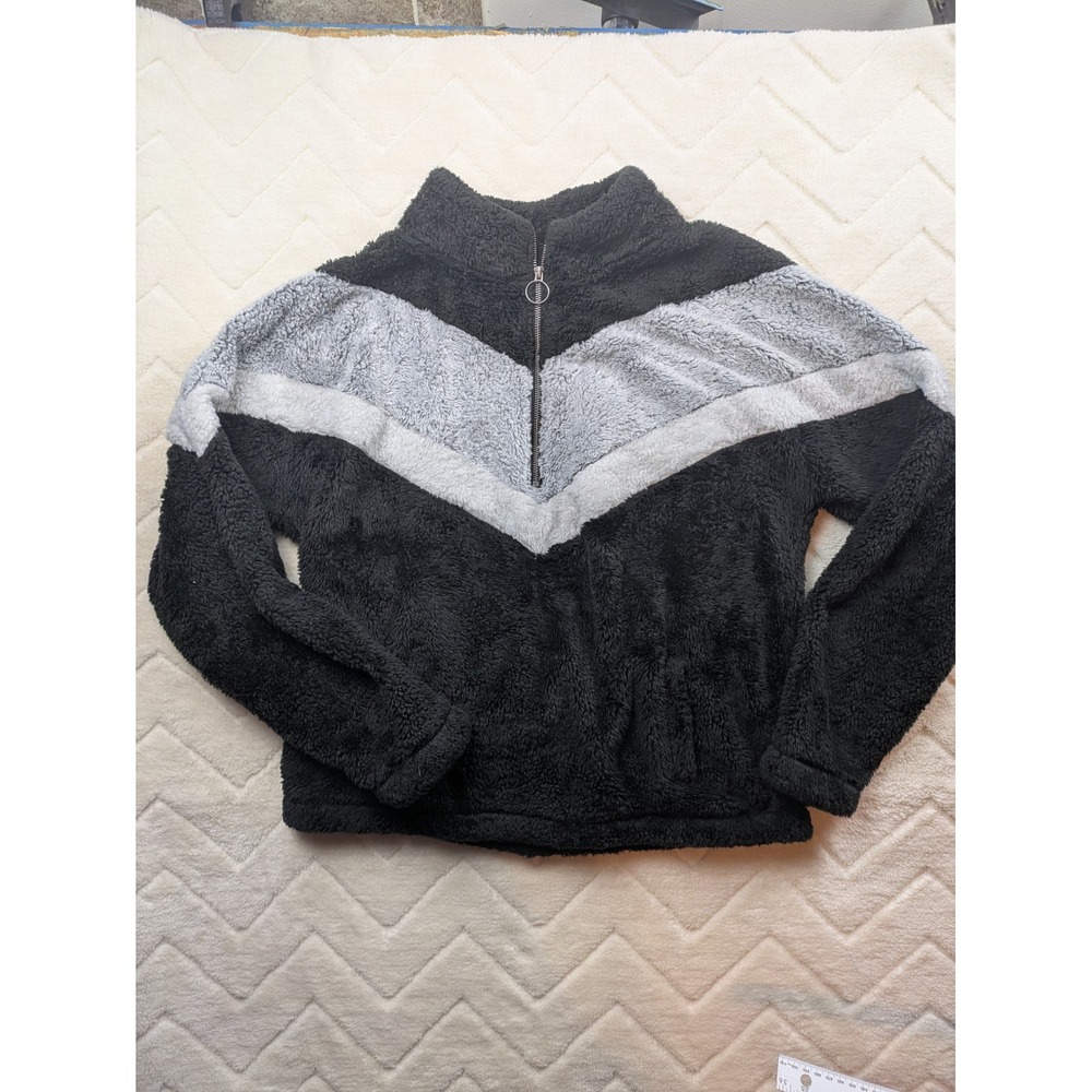 Boxercraft Womens XL Sherpa Fleece Quarter Zip Chevron Colorblock Pullover Grey